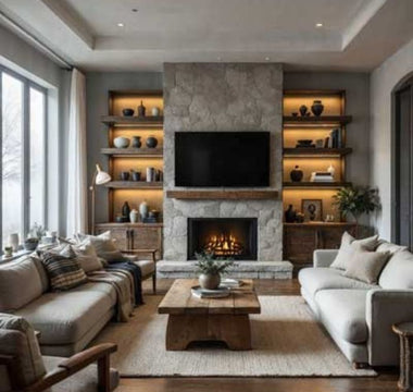 Lighting ideas for your media wall fire