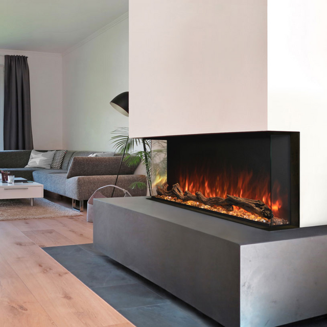 Econovex Slimline 1500 3-sided electric fire in a freestanding room divider plinth