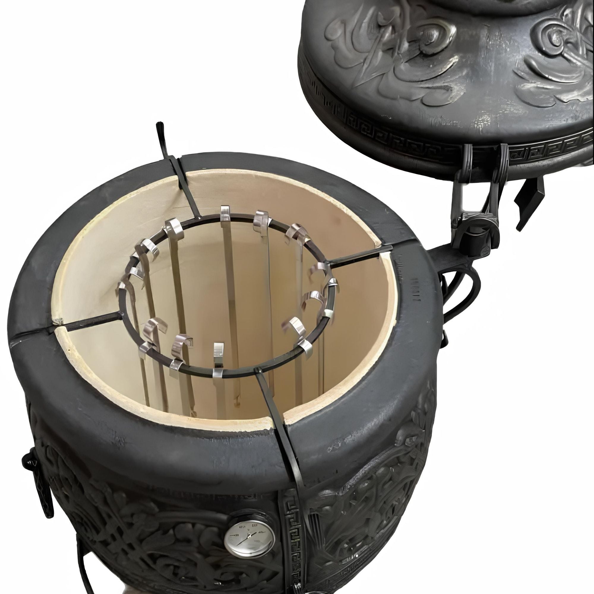 Atlanta black clay tandoor grill oven extra large has swivel and lift lid for easy access