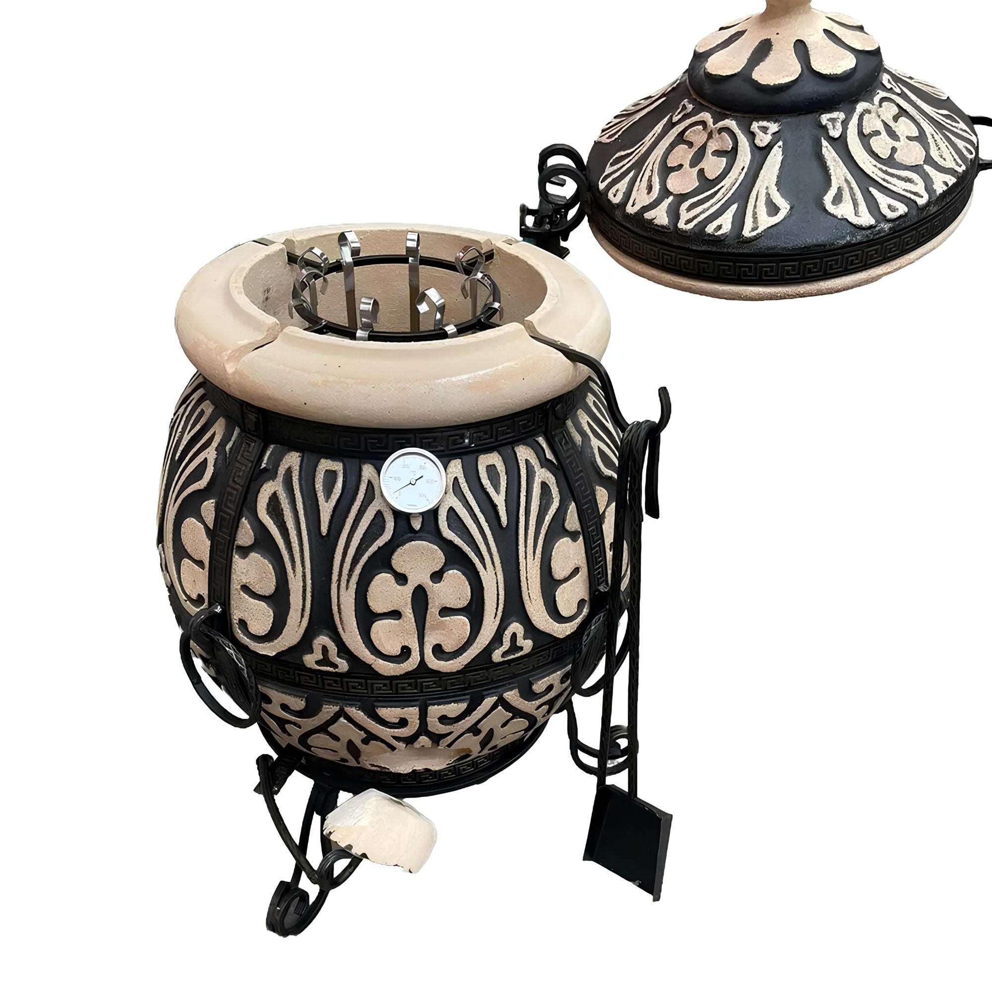 London 85 litre outdoor clay tandoor oven and grill features swivel lid