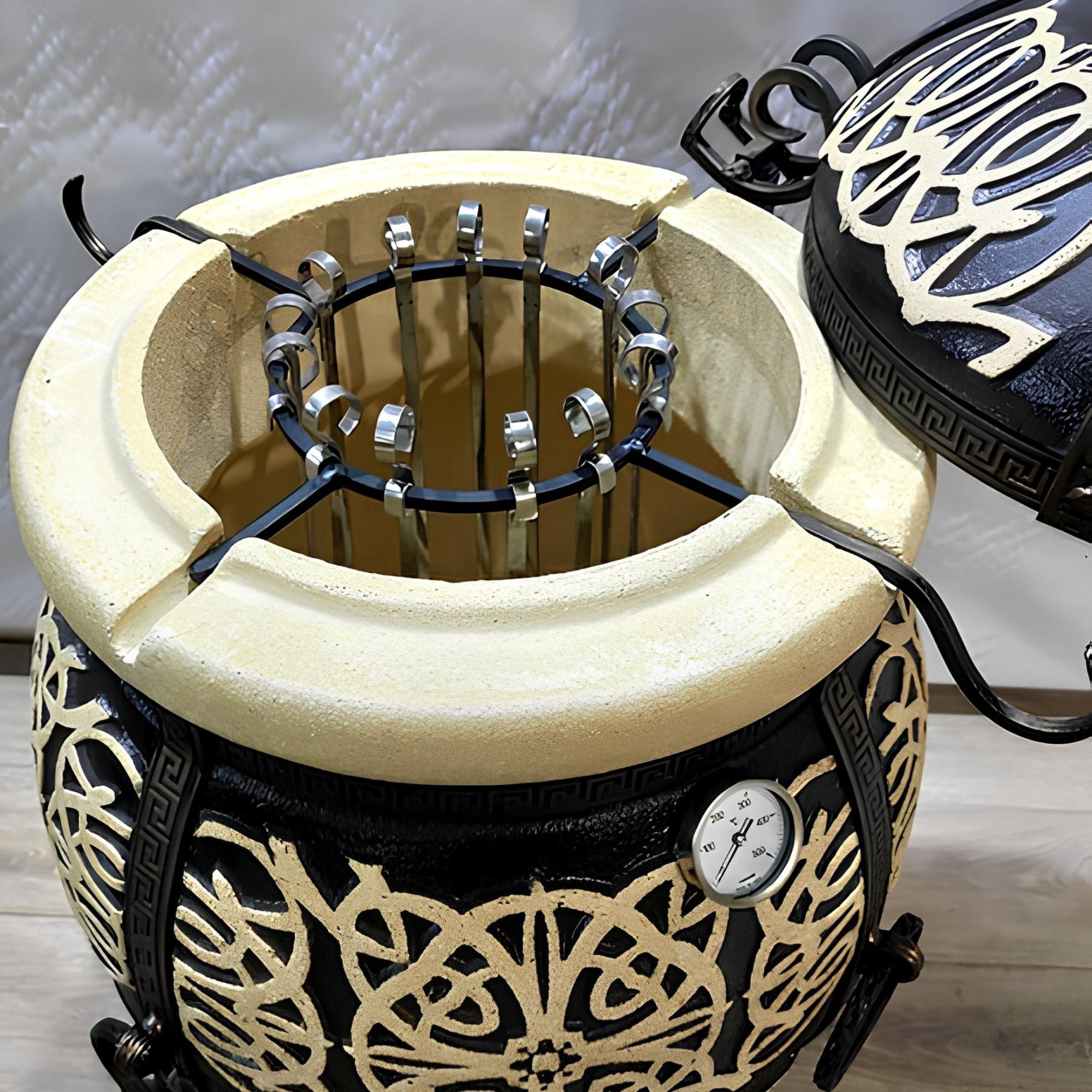 Extra large outdoor clay tandoor oven comes with metal cross and skeer set