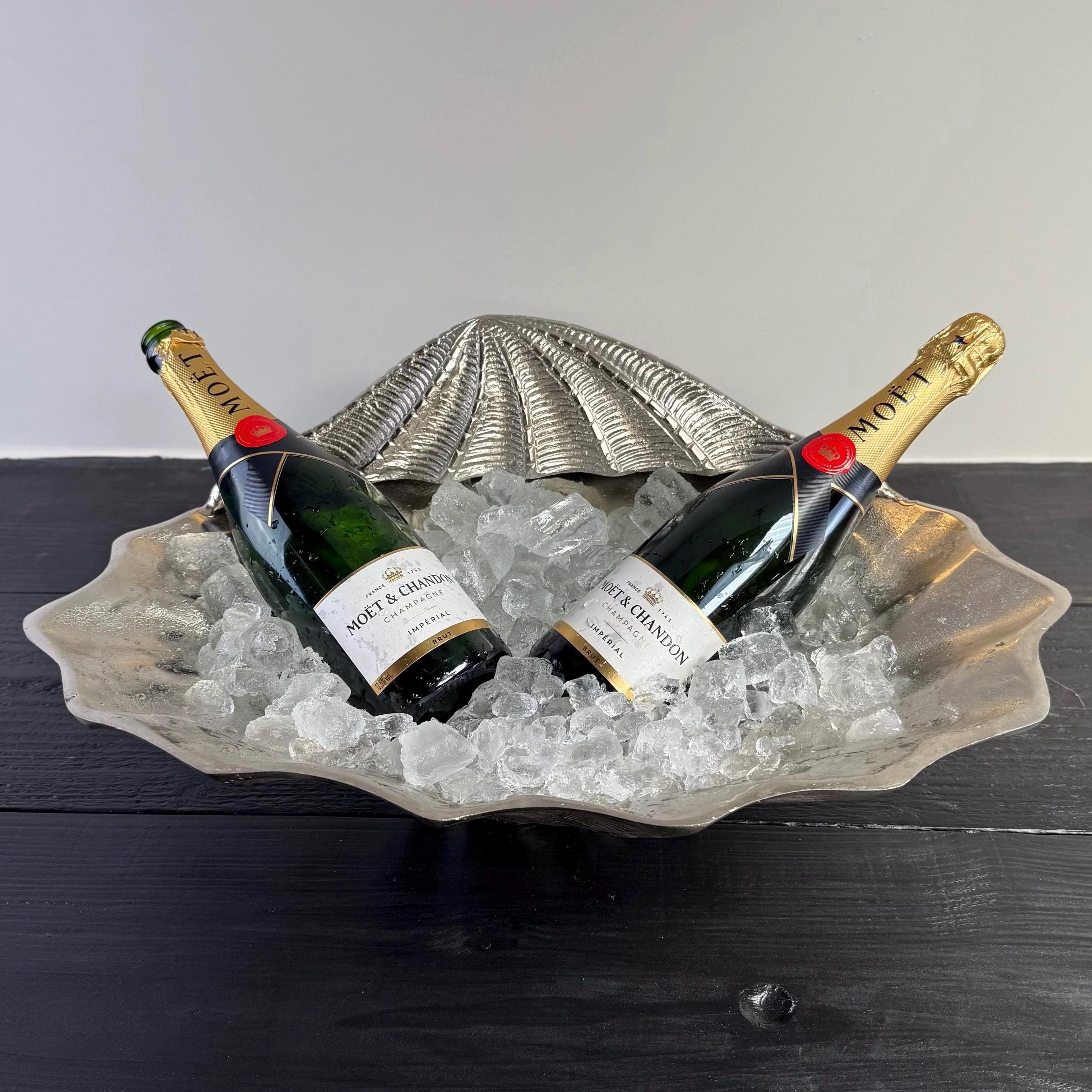 Clamshell Silver Champagne Ice Bucket Wine Cooler