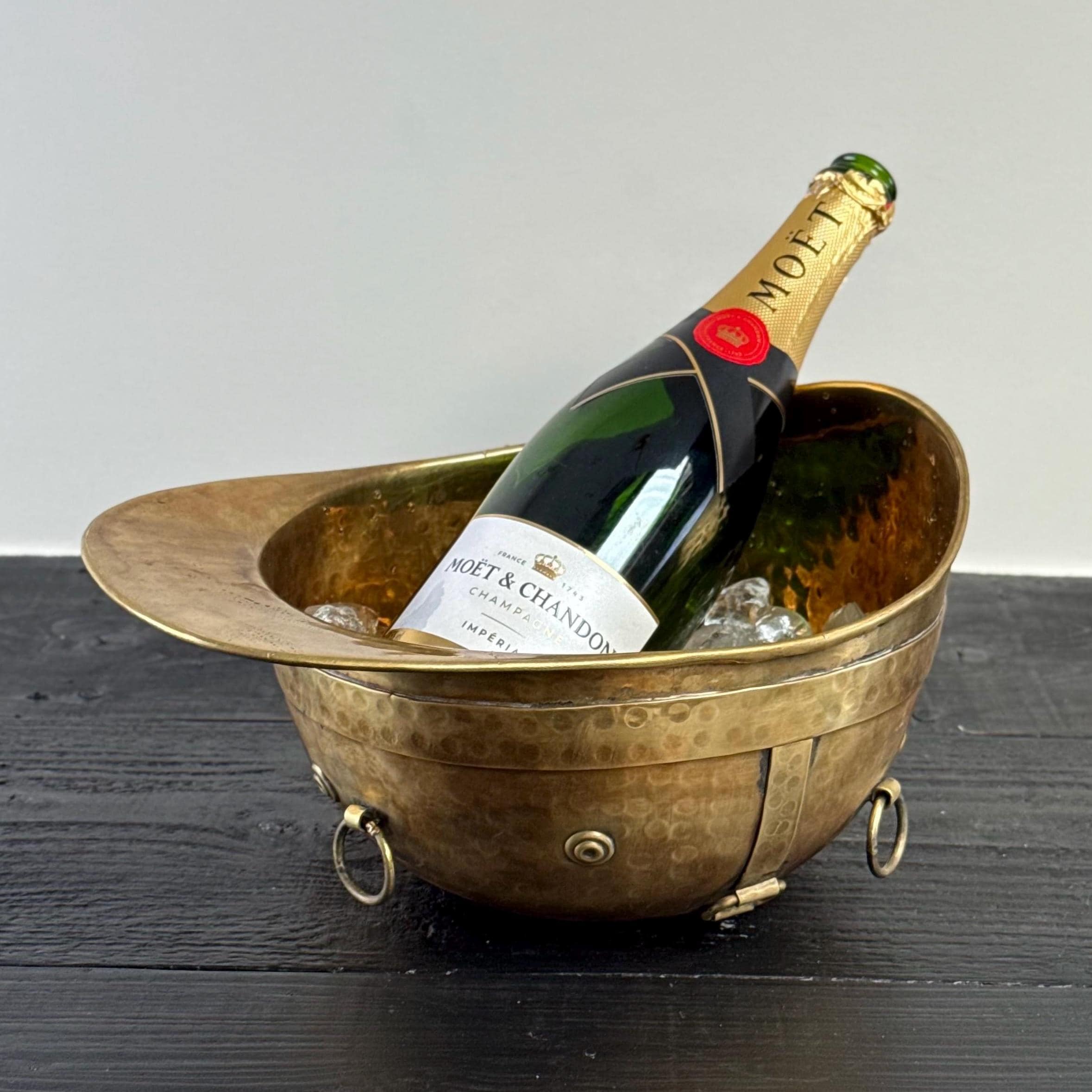 Unique Polo Helmet Solid Antique Brass Champagne Ice Bucket Wine Cooler